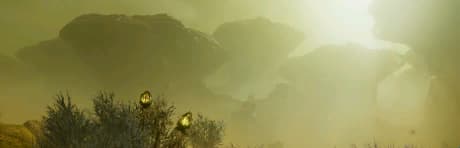 Dense, toxic fumes from deep within the planet's crust seep out of cracks in the earth and coat the ground in a sickly haze.